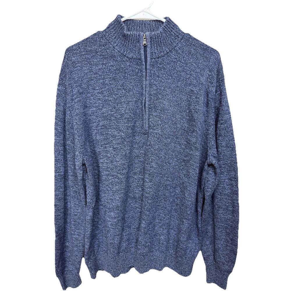 Izod Men's 1/4 Zip Cable Knit Pullover Sweater XL Blue Heavy Preppy Classic‎